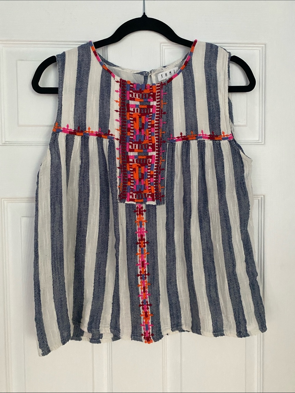 THML Striped Embroidered Sleeveless Top - Blue & White size M excellent cond!